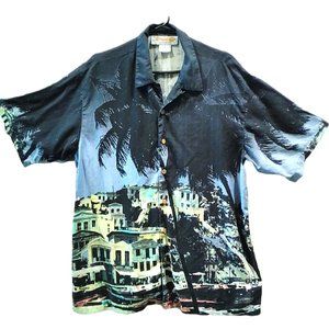 *HONOLULU LULU Hawaiian Mens L 100% SILK Short-Sleeve Shirt Tropical Paradise